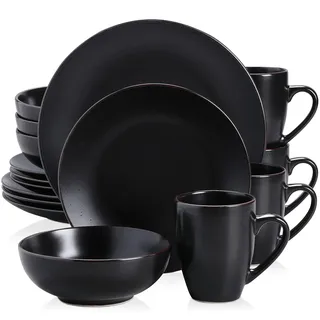 Tafelservice Steingut, vancasso MODA Geschirrset, Vintage Aussehen, 16-teiliges Kombiservice mit je 4 Speisetellern, Kuchentellern, Schalen und Tassen