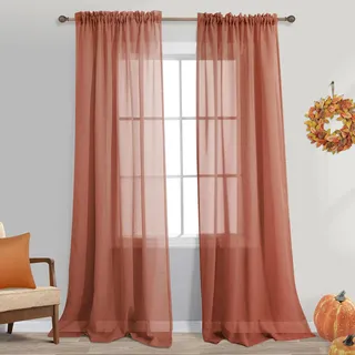 KOUFALL Vorhänge für Wohnzimmer, halbtransparent, Boho-Stil, Schlafzimmerdekoration, 132 x 248 cm lang, rostige Ziegel, Terrakotta