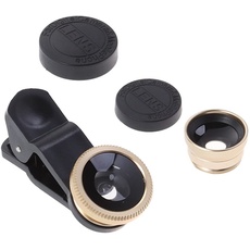 Hemobllo Universal Portable Cell Phone Camera Lens Super Wide Angle Lens Macro Lens and Fisheye Lens Clip on 3 in 1 Mobile Phone Lens for iPhone 6S/7/8/X (Golden)