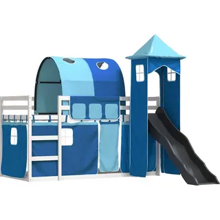 vidaXL Etagenbett mit Rutsche und Gardinen Blau 90x200 cm - Blau