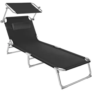 tectake Sonnenliege Chloé, 190 x 68 x 111 cm, mit Seitentasche, schwarz , Schwarz , Kunststoff , 68x65x190 cm , Gartenmöbel, Gartenliegen