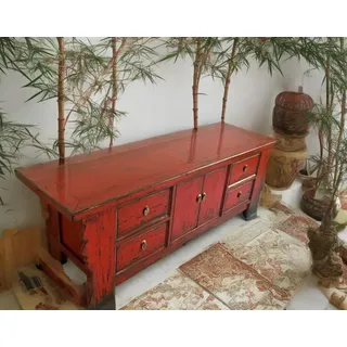 OPIUM OUTLET Chinesisches Lowboard Sideboard Kommode Büffet Anrichte rot China Shabby Chic Vintage Holz