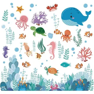 Tanlaby Unter dem Meer Wandsticker Ozean Kreaturen Wandtattoo Delfin | Selbstklebend Abnehmbar Wandkunst Aufkleber für Kinderzimmer Kinder Spielzimmer Wanddekoration