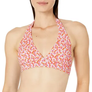 Amazon Essentials Damen Bikini-Badeanzug-Oberteil mit Leichter Unterstützung und gebundenem Neckholder (in Übergröße erhältlich), Blasser Pfirsich Mikrofloral, 46