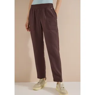 Stoffhose CECIL "Style Chelsea", Damen, Gr. L (42), Länge 28, braun (braun cacao), Web, Obermaterial: 85% Viskose, 15% Polyamid, unifarben, loose fit lang, Hosen Stoffhose, Sommerhose mit elastischem Bund / Viskose