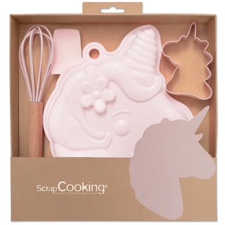 ScrapCooking - Einhorn Backset für Kinder - Geschenkset 4 Utensilien: Schneebesen, Löffel, Backform & Ausstecher - Holz, Silikon & Edelstahl - Für Kuchen, Kekse - 1135, Rosa