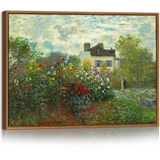 Monet Blumen Garten Leinwand Bilder Mit Rahmen, Vintage Grün Blumen Landschaft Bild Auf Leinwand FrankreichLand Wandbilder Poster Zuhause Wanddeko für Badezimmer Büro Wohnzimmer Schlafzimmer 30x40cm