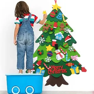 Filz Weihnachtsbaum Filz Tannenbaum Schmücken Filz Weihnachtsbaum für Kinder 100 cm DIY Filz-Weihnachtsbaum mit 35 Pcs abnehmbaren Ornamenten Neujahrs-Wandbehang-Dekor Home Tür Wand Weihnachten Dekor