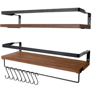 Uten Schweberegal Holz,Rustikales Wandregal Kücheregal Vintag mit Handtuchhalter 2er Set für Schlafzimmer, Wohnzimmer, Büro, Badezimmer,42 x 15.5 x 7.5cm