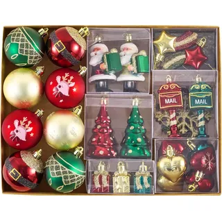 Valery Madelyn Weihnachtskugeln,40stück Christbaumkugeln Weihnachtskugel mit Geschenkpaket, Weihnachtsbaumschmuck Christbaumschmuck mit Aufhänger,deko Weihnachten Rot Grün Gold