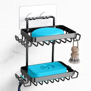 2 PCS Matt Schwarz Seifenhalter ohne Bohren Edelstahl selbstklebend, WC Seifenablage Wand Montage ohne Duschablage Bohren für Badezimmer, Selbstklebend Seifenablage für Dusche, Badezimmer