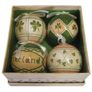 Set mit 4 Kleeblatt-Kugeln Weihnachtsschmuck Weihnachtsbaumkugel Ornamente Traditionelle Irische Handbemalte Glasfaser
