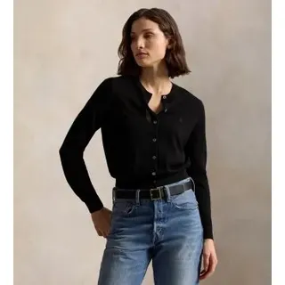 Polo Ralph Lauren für Damen. 211A99832001 Schwarzer Wollcardigan mit Rundhalsausschnitt (S), Lässig, Wolle