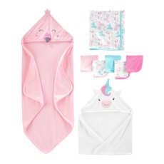 Simple Joys by Carter's Baby Mädchen 8-teiliges Handtuch- und Waschlappen-Set, Rosa Flamingo/Weiß Einhorn, Einheitsgröße