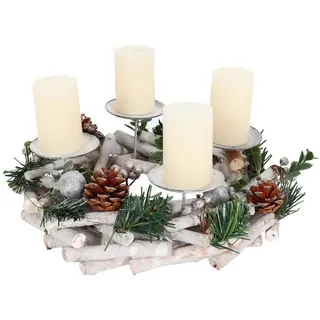 MCW Adventskranz MIT Kerzen Weiß , Holz , 20 cm , Dekoration, Weihnachtsdekoration, Adventskränze