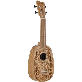 GEWA Sopran Ukulele Manoa Pineapple - Bambus massiv - Laser Motiv-Haida - Natur seidenmatt - inkl. gepolstertem Gig Bag - K-PA-BBH