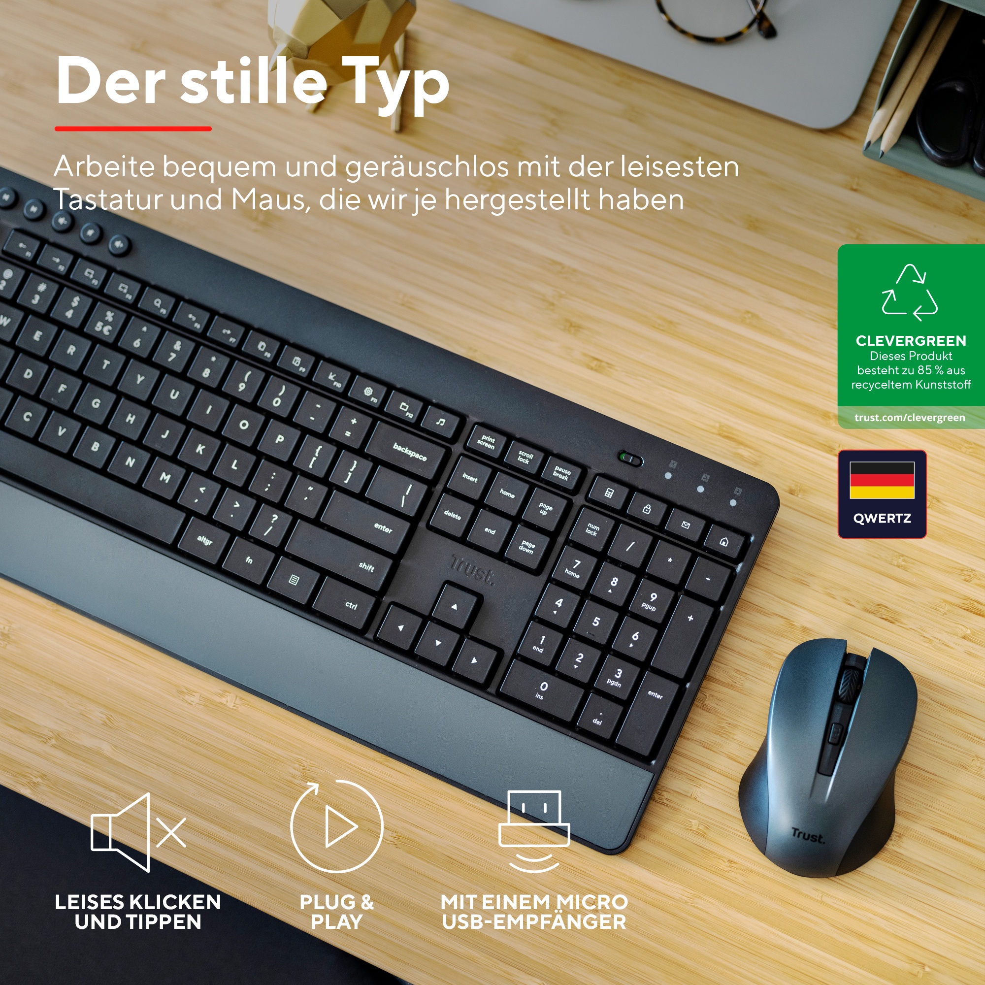 Bild von Trezo Tastatur Maus enthalten RF Wireless Laser Desk Set for Mac CH