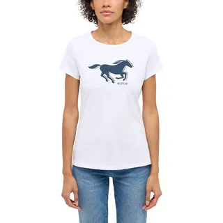 Kurzarmshirt MUSTANG "Damen Style Loa", Damen, Gr. S, weiß, Jersey, 100% Baumwolle, Rundhals, Shirts Kurzarmshirt