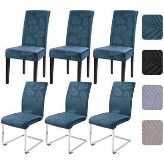 Alishomtll Stuhlhussen 6er Set Universal Stretch Kurzflor Stuhlhussen Schwingstuhl Elastische Abnehmbare Blättern Stuhlbezug Waschbarer Hussen für Stühle für Esszimmer Hotel Bankett (Grün, 6 Stück)