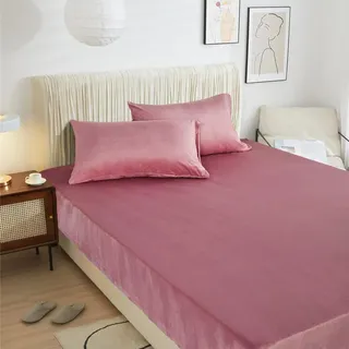 Winter Leintuch 180x200 Altrosa Rosa Plüsch Warme Kuschelige Spannbettlaken Bettlaken Boxspringbett Frottee Samt Spannleintuch 180 x 200 Uni Bettspanntuch für Hohe Matratze Hoher Steg bis 25-30 cm