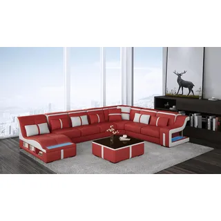 Design Ecksofa U-form Beleuchtet Couch Leder Textil Sofa Neu Wohnlandschaft LED - Weiß