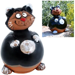 Midene Gartenstecker Keramik Handgefertigt - Gartendeko für Draußen Wetterfest - Garten Deko Keramik - Gartenfiguren & Gartenstatuen - Katze Schwarz
