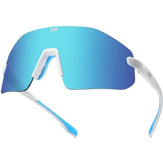 ULTR Sportbrille Herren - Leichte Fahrradbrille Damen - Bequeme Sport Sonnenbrille mit Anti-Slip Pads - Schnelle Brille Rennrad Brille, Joggen, Beachvolleyball & MTB (Weiß (Blaues Glas))