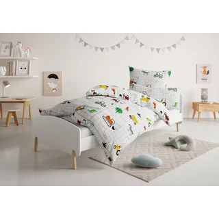 LÜTTENHÜTT Kinderbettwäsche »CUDDLEE«, in vielen Designs: Dino,Einhorn,Weltraum,Baustelle,Herz,Trecker, weiß