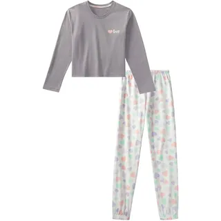 Pyjama, Jungen, Gr. 122/128, grau (hellgrau), Single Jersey, Obermaterial: 100% Baumwolle, PETITE FLEUR BY LASCANA, bedruckt, bequem, Rundhals, abgesteppte Kante, Homewear-Sets Pyjama, Schlafanzug mit modisch kurzem Shirt