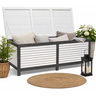 Mucola Auflagenbox Holz Kissentruhe Auflagen Kissenbox 140 cm Gartenbox Gartentruhe Auflagentruhe Aufbewahrungsbox - Grau / Weiß - Grau