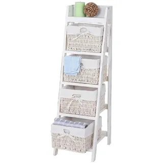 MCW Leiterregal Franca Shabby-Look 4 Körbe Reinweiß , Holz , 30x101x35 cm , Wohnzimmer, Regale, Bücherregale