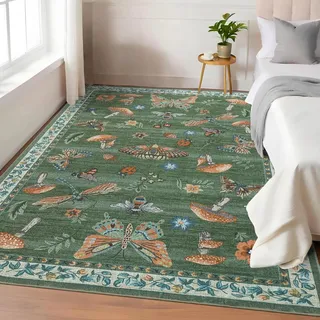 CAROMIO Schmetterlings Teppich Kinderzimmer 120x170 cm Kurzflor Grasgrün