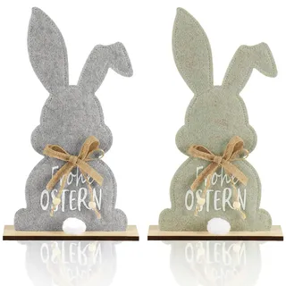 Herbst 2 Stück Osterdeko 23cm Groß Filz Holz Hase zum Hinstellen Niedlicher Filz Osterhase Deko Aufsteller für Ostern Osterdekoration Innen Tisch Set für Garten Frühlingsdekoration