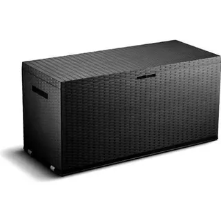 TOOD Aufbewahrungstruhe 350 L Anthrazit, Kunststoff-Rattan-Optik 120 x 52 x 60 cm, Truhe für Garten & Innenraum - Dunkelgrau