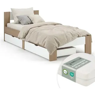 Homestyle4u Holzbett 90 x 200 cm Braun/Weiß