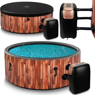 COIL Whirlpool SPA Aufblasbar, Schwimmbad mit Hydromassage, extra dünn, In- & Outdoor, 6 Personen, 175 cm, TEAK - Beige