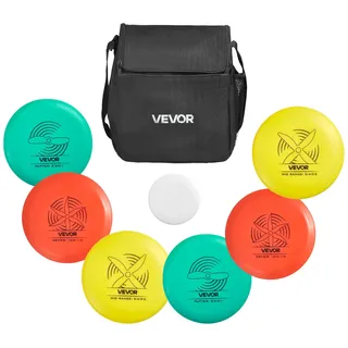 VEVOR Disgolf Set Disc Golf Scheiben (6 + 1 Stk.) für Anfänger, Starter-Set mit Putter, Mid-Range, Driver, inklusive Mini-Marker, tragbarer Rucksack, für Garten Rasen Strand und Park im Freien、