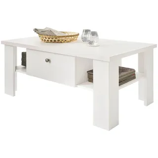 furn.design Couchtisch weiß Metall, Nachbildung,Pinie, 2 Schubladen, 70x45x110 cm, Wohnzimmer, Wohnzimmertische, Couchtische