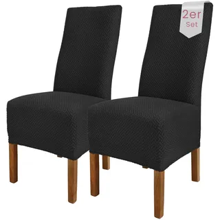 Scheffler Home Stuhlhussen Schwarz 2er Set Elastisch Luna-lang