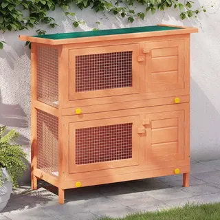 vidaXL Kaninchenstall Kleintierhaus Hasenstall 4 Türen Holz - Braun