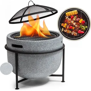 Blumfeldt Feuerschale, Tragbare Feuerstelle Outdoor, Feuerschalen für den Garten, Terrasse & Camping, Feuerschale mit Grillrost & Holzlagerfach, Sichere Stahlschale, Feuerstelle 52 x 46 x 52 cm