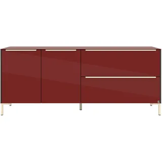 Set One by Musterring Reno Lowboard 182 cm Graphit Schwarz Matt/Glas Bordeauxrot Glanz
