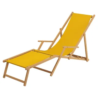 Liegestuhl gelb Strandliege Tisch Sonnenliege Relaxliege Deckchair Buche hell Fußteil 10-302NFT - Gelb