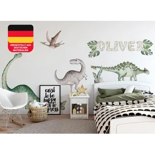 Osomhome Personalisierte Wandtattoo Name Mädchen & Junge: Dino (300x150cm) | Dinosaurier Wandtattoo Kinderzimmer Mädchen & Junge | Wandsticker, Wall Stickers - Dino Deco Kinderzimmer Babyzimmer os3203
