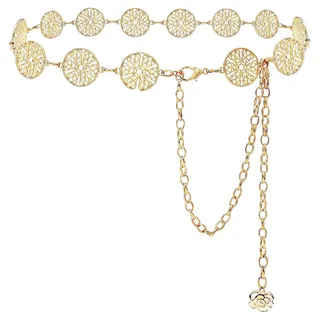 EUYKQNOI Metall Kettengürtel,Verstellbare Taillenkette aus Metall für Damen, Western-Cowgirl-Kleidergürtel,gürtel kleid,damengürtel für jeans,Goldfarbene Taillenkette, geeignet für Kleider