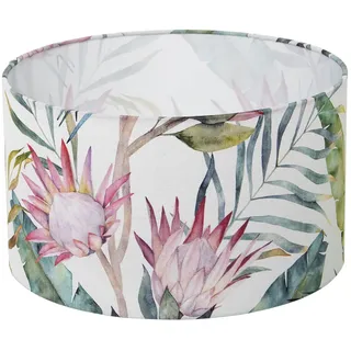 DRW Zylindrischer Lampenschirm aus Polyester, bedruckt mit Blumen und Blättern, 35 x 20 cm