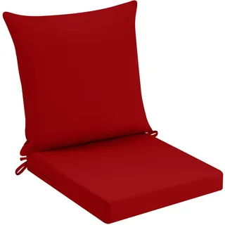 PRIMEPATIO Sitzkissen Outdoor mit Rückenlehne, Wasserdicht Gartenmöbel Sitzpolster mit Hochdichte Schwammfüllung, Stuhlkissen mit Abnehmbarer Bezug für Balkon, Terrasse, Gartenstuhl, 50x50x7cm, Rot