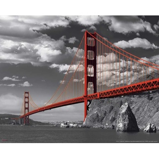 empireposter San Francisco Golden Gate Bridge Colorlight Mini Poster schwarz-Weiss Foto San Francisco USA 50x40cm