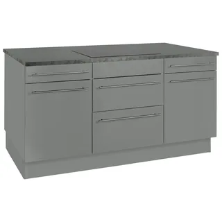 OPTIFIT Kochinsel "Bern" mit E-Geräten, Stellbreite 160 x 95 cm, höhenverstellbare Stellfüße, küche: grau, korpus: basaltgrau, arbeitsplatte: anthrazit