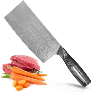 Home Safety Chinesisches Kochmesser Damaststahl, Damast Hackmesser Profi Küchenmesser, Scharfes Allzweckmesser für Fleisch und Gemüse